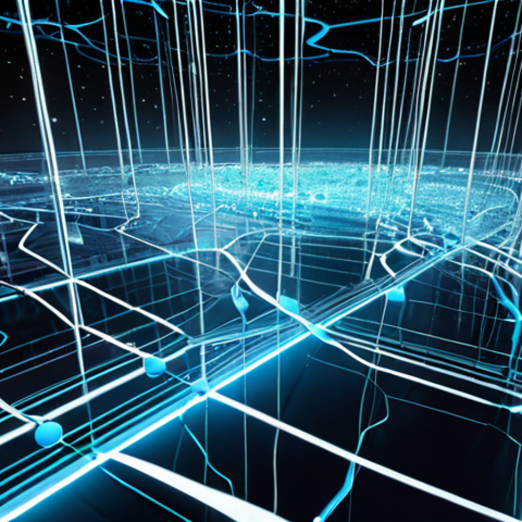 **Data Lake Visualization:** A futuristic data lake represented as a shimmering, interconnected network of data streams flowing into a central repository. Emphasize the integration of various data types (structured, unstructured) and connections to business analytics tools with a clean, modern aesthetic.